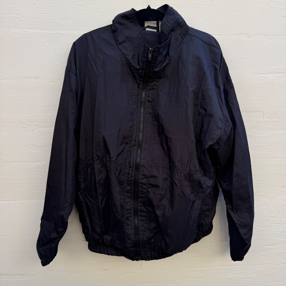 Franklin Sports Windbreaker Jacket Mens Large Black Vintage 90s Nylon Full Zip
